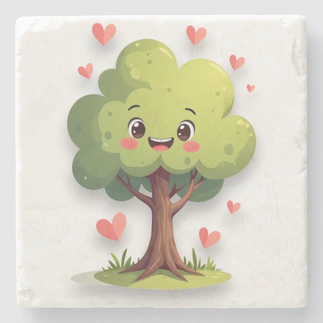 Marble Stone Coaster Valentine's Day Tree RedHeart (Front)