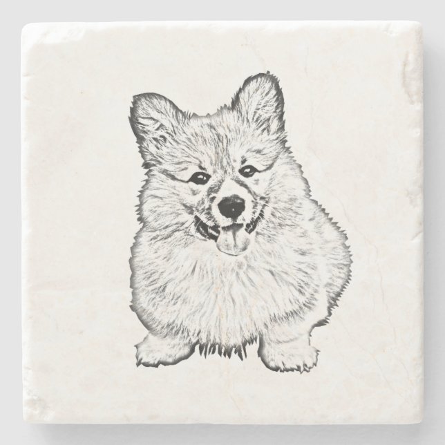 Marble Stone Coaster - Welsh Corgi (Front)