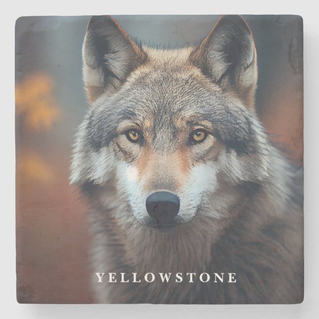 Marble Stone Coaster-Yellowstone Wolf Coaster (Front)