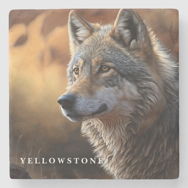 Marble Stone Coaster-Yellowstone Wolf Stone Coaster (Front)