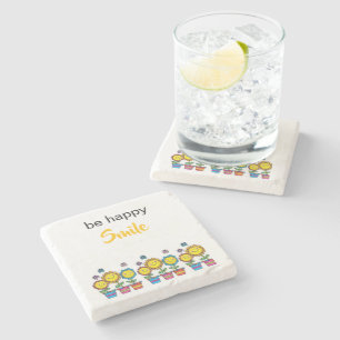 Marble Stone Coasters Be Happy Sunflowers Floral
