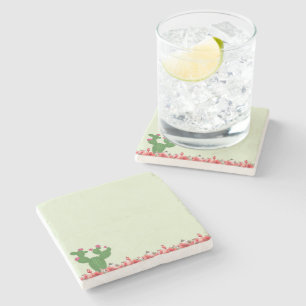 Marble Stone Coasters Green Cactus Orange Flowers 