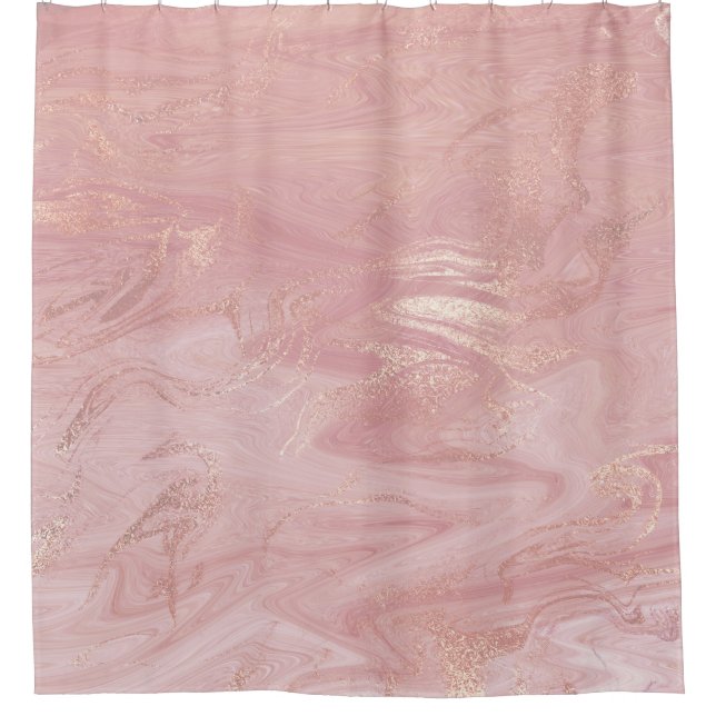 Marble Stone Molten Gold Abstract Pink Rose Gold Shower Curtain (Front)