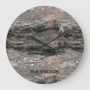 Marble Stone  Pattern in Grey Tones Monogram Large Clock