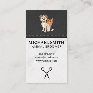 Marble Stone Pet Grooming Dog Icon   Leather Business Card