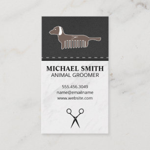 Marble Stone Pet Grooming Dog Icon   Leather Business Card