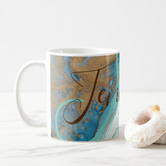 Marble stone teal turquoise blue agate Monogram  Coffee Mug