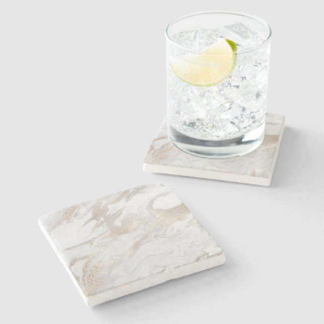 Marble Stone White Gold Beige Ivory Cream Grey Coaster (Side)