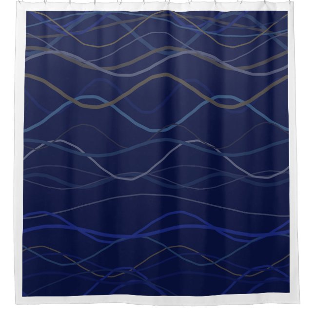 Marble Swirl Blue Gold Seamless Pattern Shower Curtain (Front)