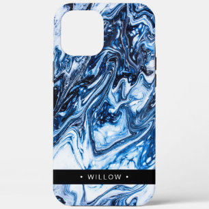 Marble Swirl Navy Blue Personalised iPhone 12 Pro Max Case