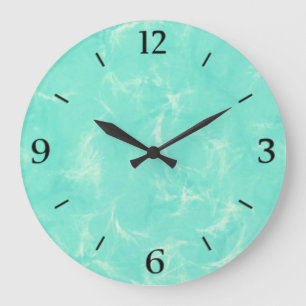 Marble swirl print - aqua blue large clock