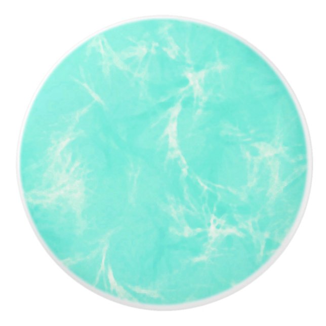 Marble swirl print - aqua / robin's egg blue ceramic knob (Front)