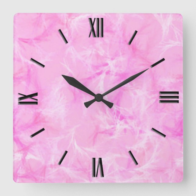 Marble swirl print - orchid pink square wall clock (Front)