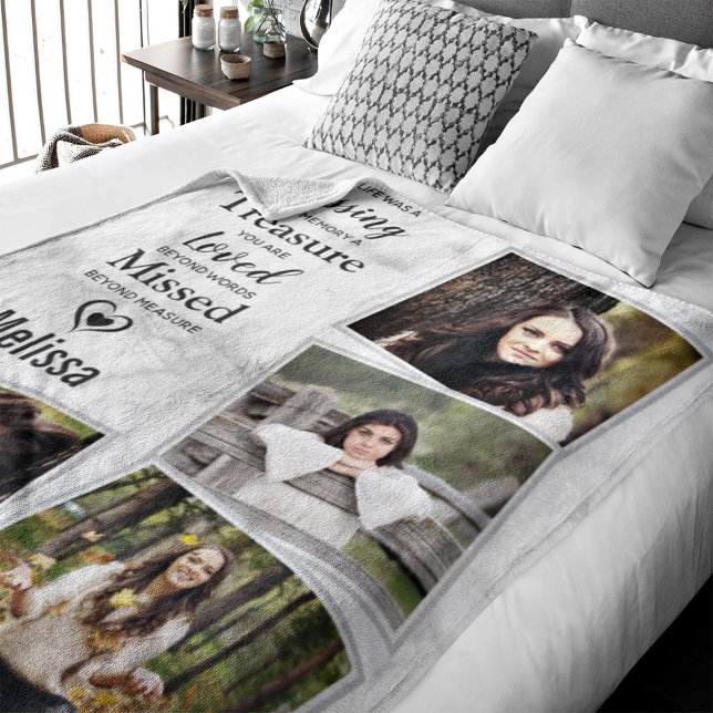 Marble Sympathy Memorials Keepsake Photo Collage Fleece Blanket (Creator Uploaded)