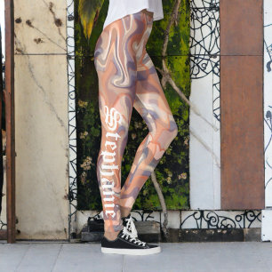 “Marble tartan cute script name boho terracotta  Leggings