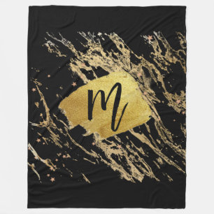 Marble Teal Brown Gold Brush Template initial Pape Fleece Blanket