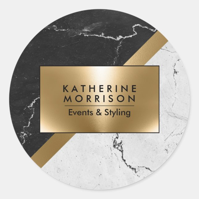 Marble Texture and Gold Classic Round Sticker (Front)