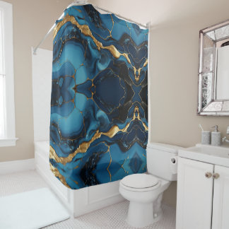 Marble texture blue gold Shower Curtain