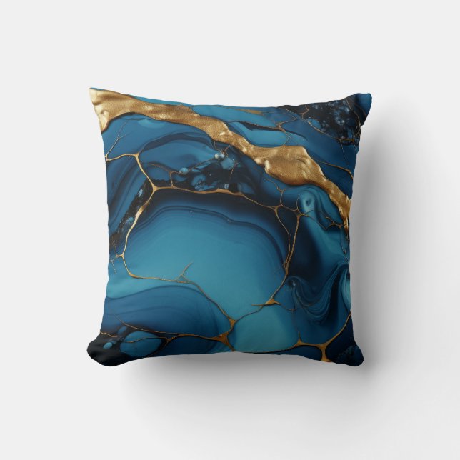 Marble texture blue gold Throw Pillow (Front)