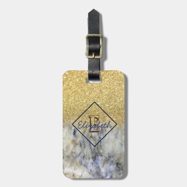 Marble Texture, Glitter Ombre- Personalised Luggage Tag (Front Vertical)
