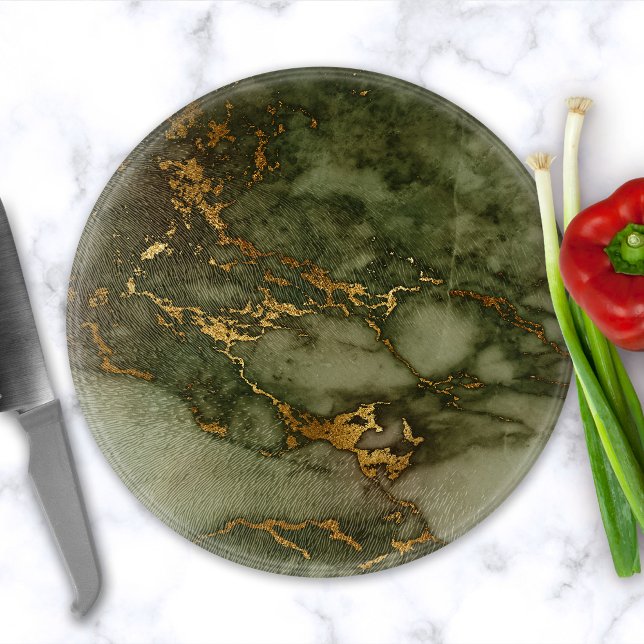 Marble Texture Olive Green Faux Gold Foil Cutting Board (Creator Uploaded)