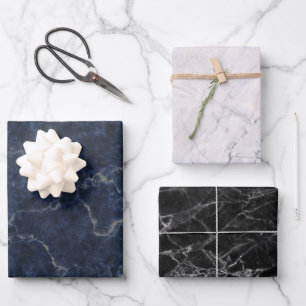 Marble Texture Pattern Blue White Black Wrapping Paper Sheet
