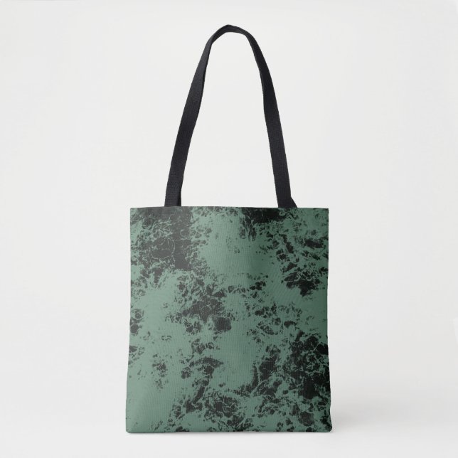 Marble texture pattern in black and green  tote bag (Front)