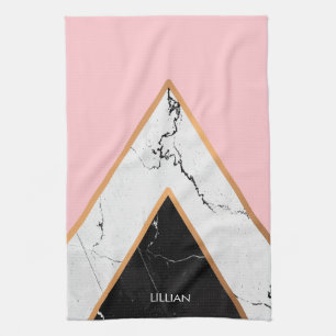 Marble Texture With Golden Lines Tea Towel