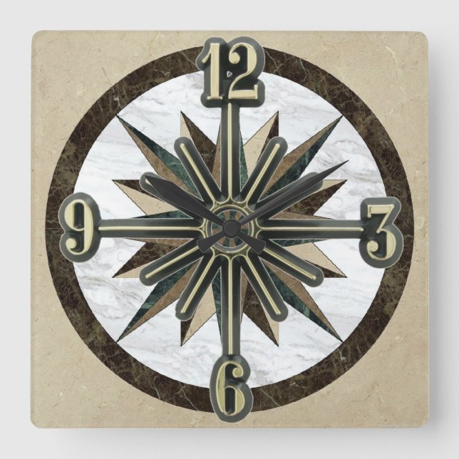 Marble Tile Sunburst Dial Wall Clock (Front)