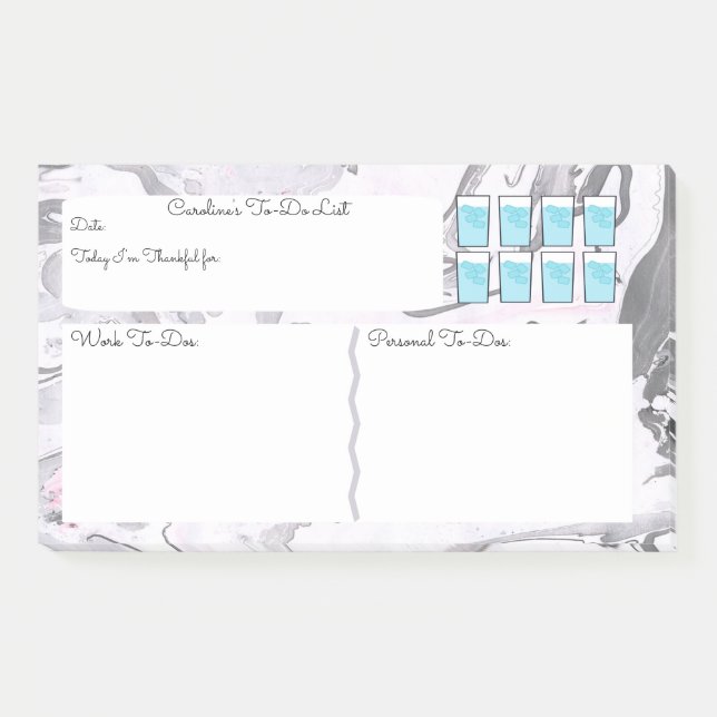 Marble to-do list with water tracker post-it notes (Front)