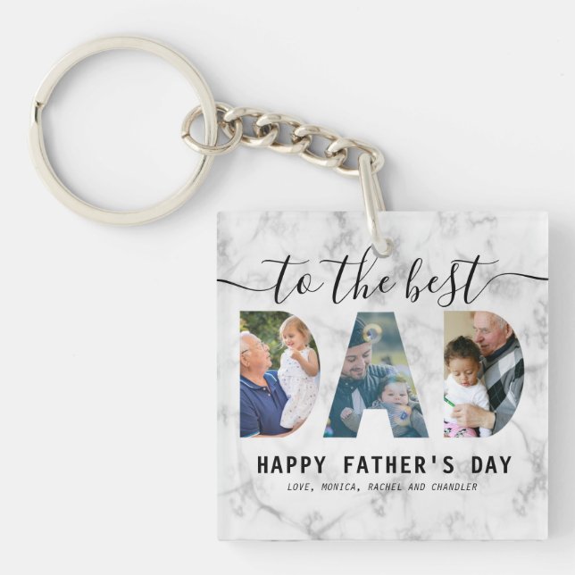 Marble Toned Script Calligraphy Photo Father’s Day Key Ring (Front)