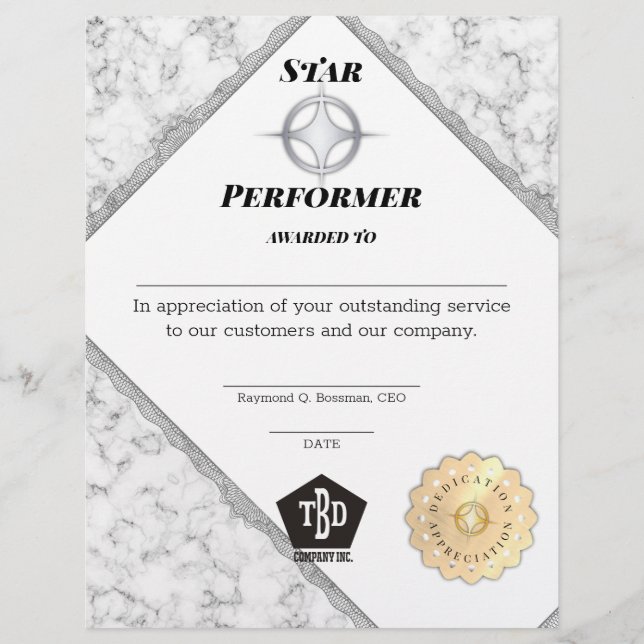 Marble top performer employee appreciation award (Front)