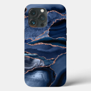 Marble Trendy Navy Blue Agate Geode iPhone 13 Pro Case