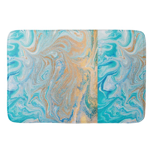 Marble turquoise gold silver, beautiful,elegant,Ma Bath Mat (Front)
