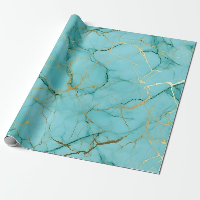 Marble Turquoise Wrapping Paper (Unrolled)