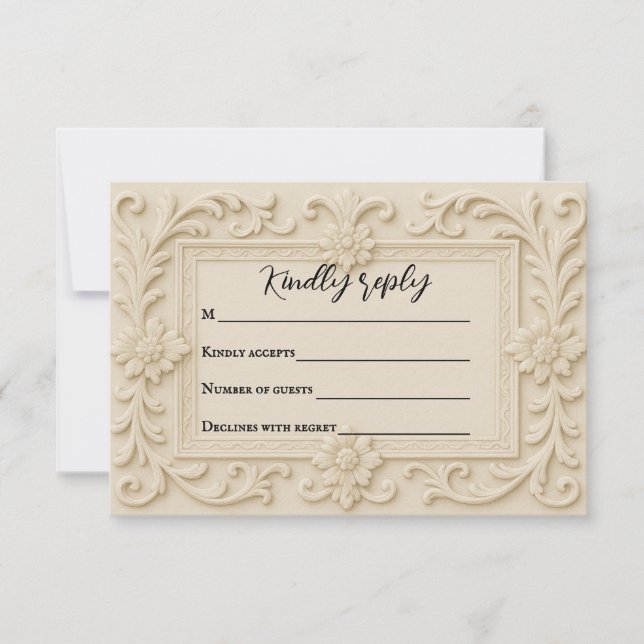 Marble Veil Wedding RSVP Card (Front)