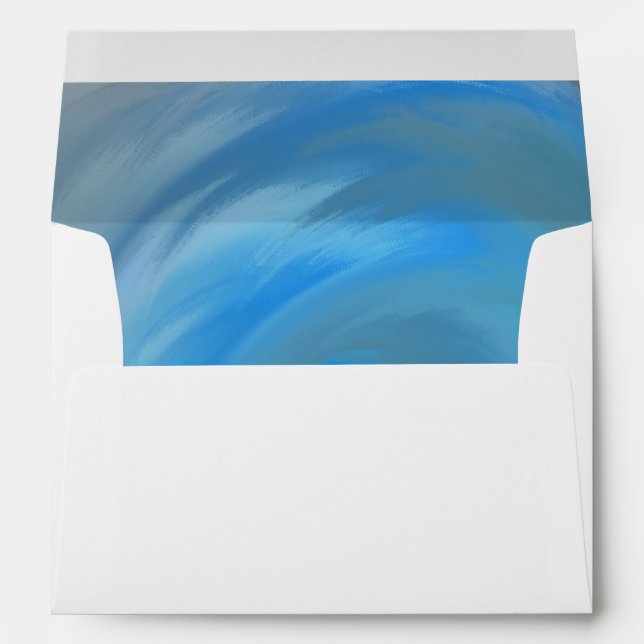 Marble Watercolor Beach Ocean Wave Blue Wedding Envelope (Back (Bottom))