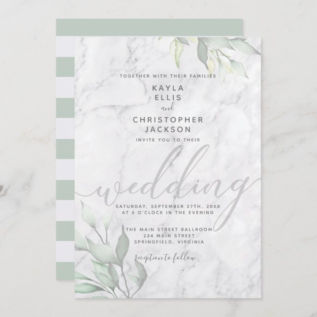 Marble Watercolor Floral Calligraphy Wedding Invitation (Front/Back)