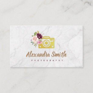 marble watercolor floral logo photographer business card