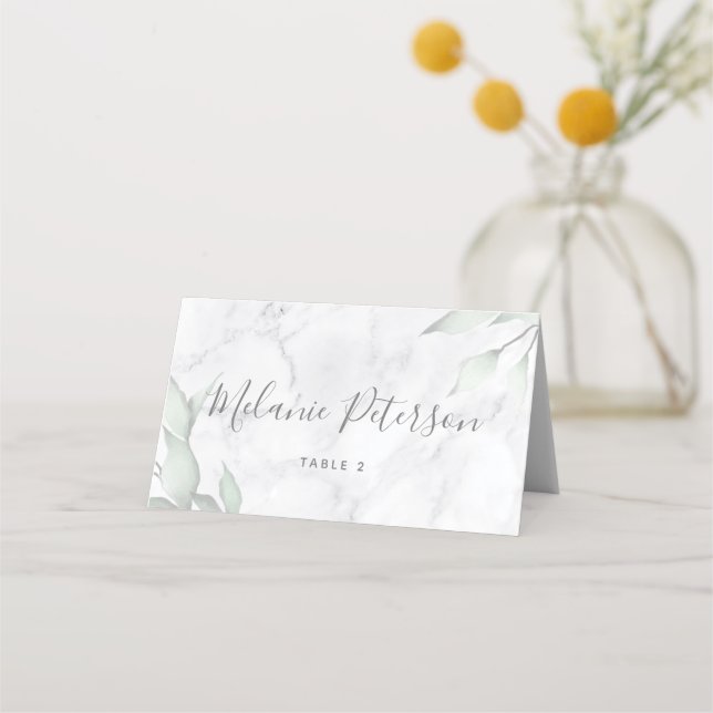 Marble Watercolor Floral Wedding Table Place Card (Front)