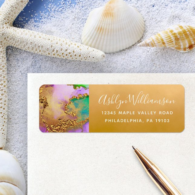 Marble watercolor gold purple turquoise address (Creator Uploaded)