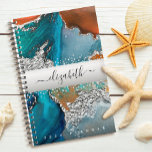 Marble watercolor silver turquoise orange script planner<br><div class="desc">A sparkly, faux silver foil band with your script typography name overlays a rich, silver veined, turquoise blue, and yellow orange watercolor background on this chic, elegant, trendy, custom name yearly planner. Personalise with your name. This planner comes in 2 sizes: small (5.5”x8.5”) and medium (8.5”x11”). Makes a fun and...</div>