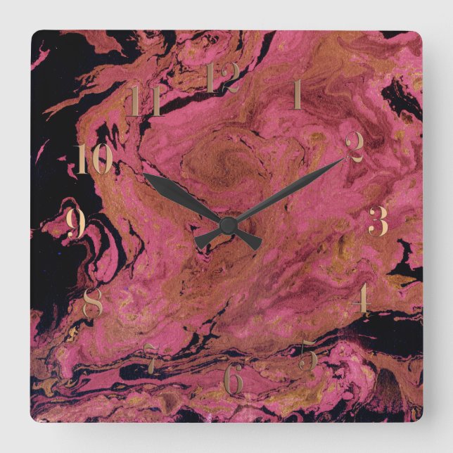 Marble , watercolor square wall clock (Front)