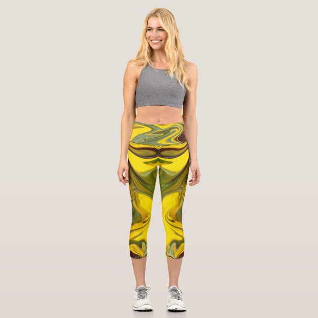 Marble Waves Yellow Digital Paper-55448 Capri Leggings (Front)
