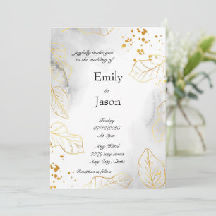 Marble Wedding Invitation Golden Leaves