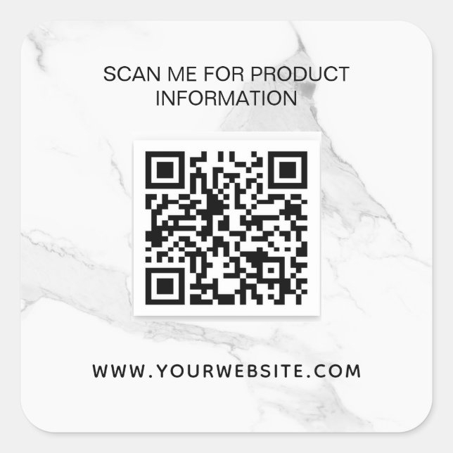 Marble white business information qr code square sticker (Front)