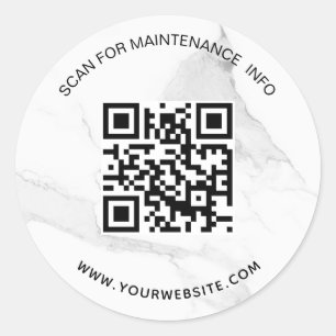 Marble white business qr code maintenance info classic round sticker