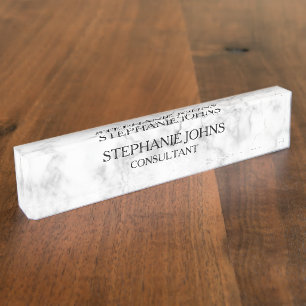 Marble White Grey Patterns Monogram Name Modern Nameplate