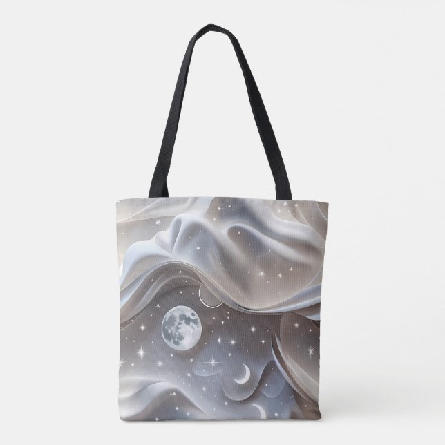 Marble White Moon Minimal Stone Aesthetic Tote Bag (Back)