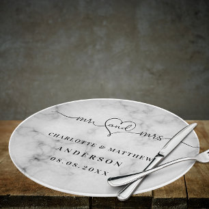 Marble white mr mrs elegant newly weds cutting board